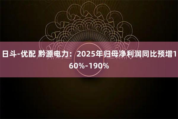 日斗-优配 黔源电力：2025年归母净利润同比预增160%-190%